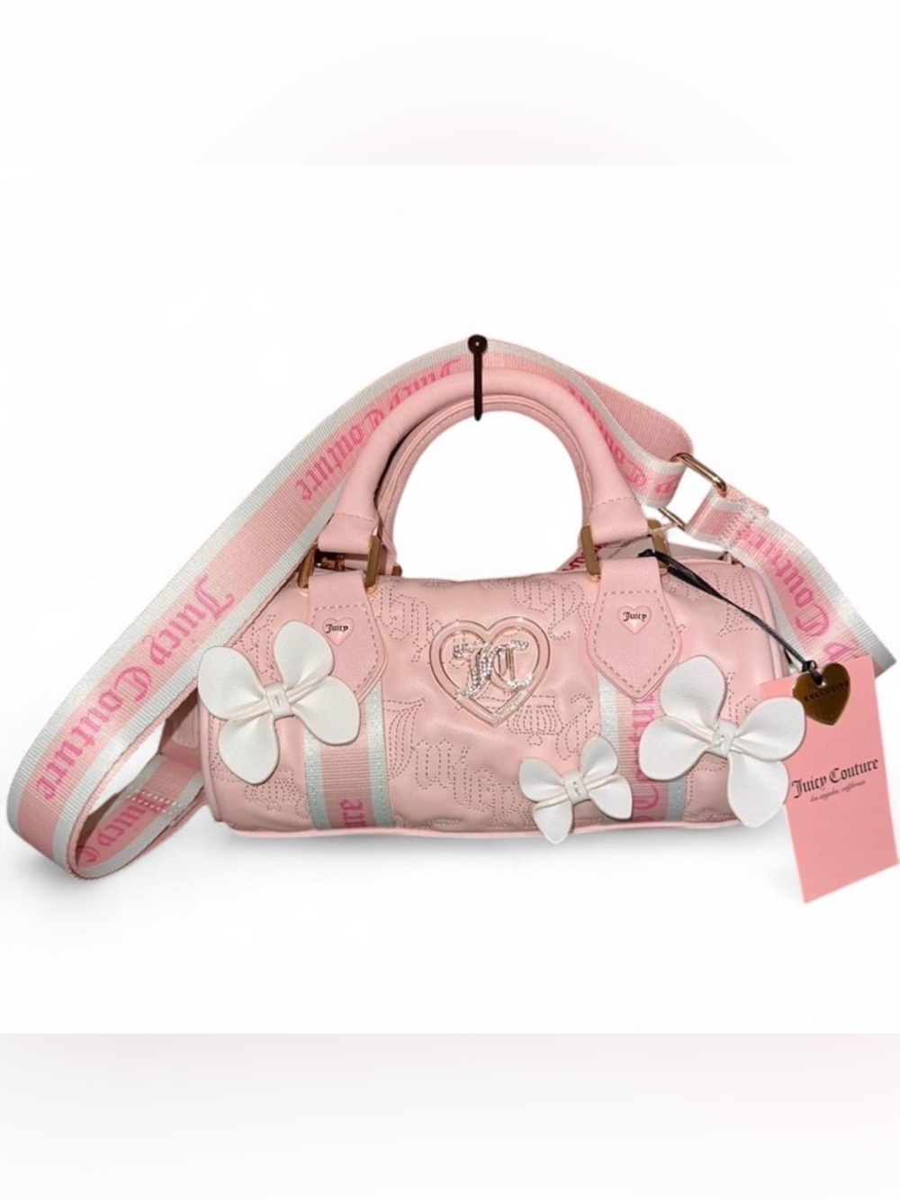 Juicy Couture “Save the Best for Last Mini Barrel” Bag, pink/white